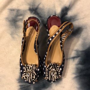 Gianni Bini Navy Polka Dot Wedges Size 8